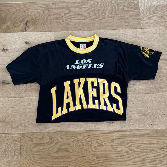 NBA Lakers Crop Tee Los Angeles Lakers Size XS Black Yellow - Picture 1 of 5